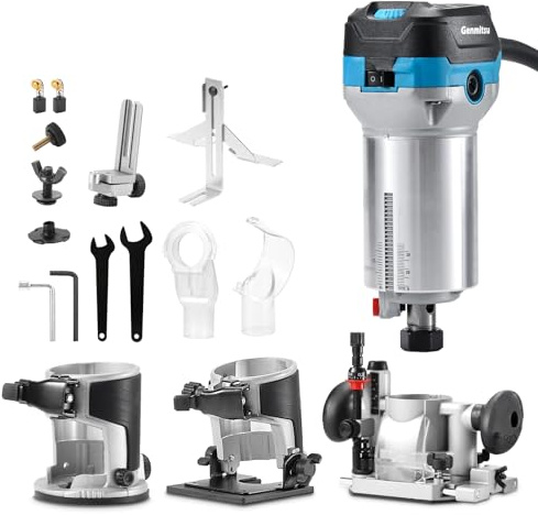 Genmitsu 1.25 HP Palm Trimmer Router Kit, Compact Router Wood Tool with Fixed Base & Plunge Base, 6 Variable Speeds, Perfect for CNC Woodworking & DIY Projects