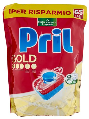 Pril Gold Tabs 10 Azioni, Detersivo per Lavastoviglie, Pulisce a Fondo Anche i Residui Ostinati, Confezione da 65 Tabs