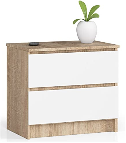 Home Collective Kommode in Sonoma-weiß mit 2 geräumigen Schubladen, 60 cm breit, 55 cm hoch Kommode Schlafzimmer Flur Wohnzimmer Organizer mit Schubladen Holz Highboard Sideboard Schrank