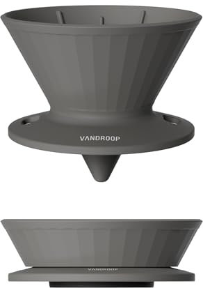 Vandroop Reusable Silicone Coffee Filter, Foldable, Portable, Size 2, Dark Grey, with 10pcs Paper Filters, for Travel, Camping, Compatible with V60 Coffee Maker, 1 Count