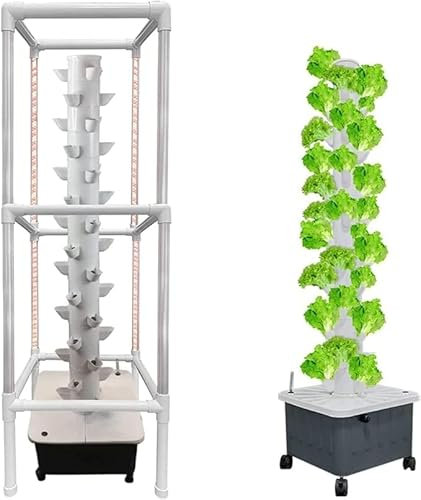 GLFNB Hydrokultur-Turm-Set mit 15 Etagen und 45 Löchern, Hydrokultur-Anbausystem, Aquaponik-System, vertikales Hydrokultursystem, Turm mit Pumpe und beweglichem Wassertank