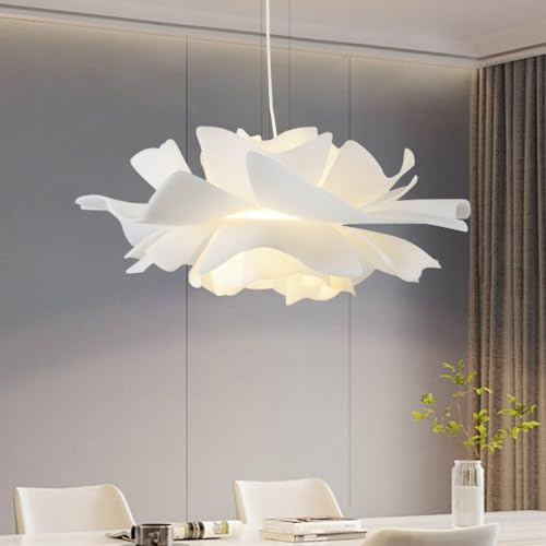 ENXING Moderne Blumen Pendelleuchte Acryl Blütenblatt Pendelleuchte Weiße Dekorative Pendelleuchte Höhenverstellbar Geeignet Für Esszimmer Wohnzimmer Schlafzimmer Küche Korridor(60cm)