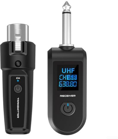 ZAMETTER Kabelgebundenes zu drahtlosem Mikrofon-System, Sender und Empfänger, kabelloser Gitarrenadapter, Sender, Empfänger, Mikrofon-Set für Mikrofon, Audio-Mixer (1 Fach 1)