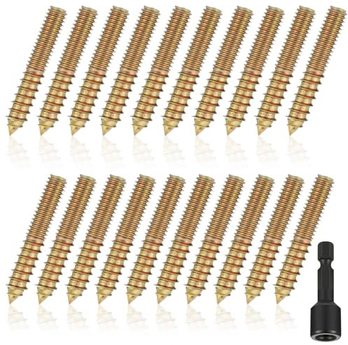 Hicarer 20 Pack 3/8-16 x 3 Inch Hanger Bolts Double Headed Bolts with Hanger Bolt Driver Self Tapping Screw Hanger Bolts for Furniture Screws Double Screw Threaded Rods Bolt for Wood Furniture Joint
