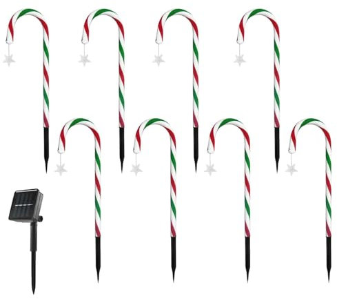 ＡＷＨＡＯ Luci Solari Natalizie a Forma di Bastoncino di Zucchero, Luci Solari per Segnavia, Luci per di Natalizio per Recinzione da Giardino, Stella
