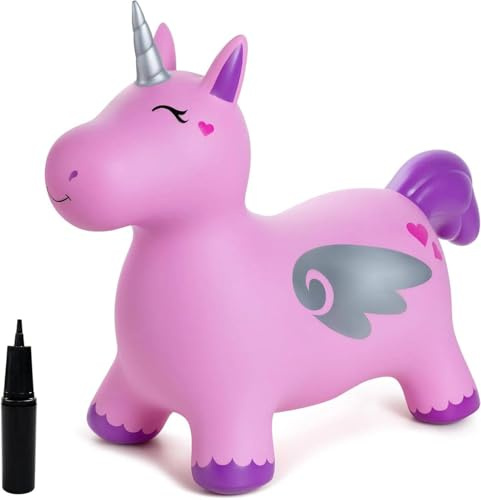 U&C Planet Bouncy Animal Hopper for Kids, Garden Ride-On Toy with Pump | Jumping Horse Toy for Toddlers, Stable Anti-Slip Base, Indoor Outdoor Game, Birthday Gift for Boys Girls 1-6, Unicorn Design
