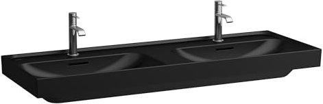 LAUFEN Meda Doppelwaschtisch, unterbaufähig, 1300x460mm, 3 Hahnlöcher je Becken, mit Überlauf, H8141127161081, Farbe: Schwarz Matt