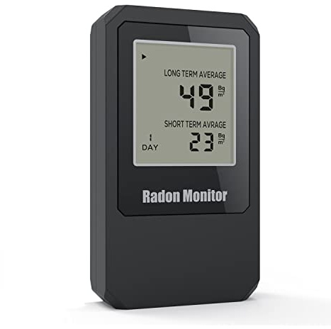 LifeBasis Radon- und Luftqualitätsmonitor, Kabellos Radonmonitor mit Bildschirm zur Überwachung von Lang- und Kurzzeit, Radondetektor Radonmesser Radon Messgerät für Keller Büro Haus Schwarz