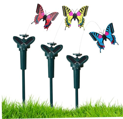 Veesper 3PCS Fluttering Solar Butterfly Garden Decor, Flying Butterfly Yard Ornaments, Solar-Powered Moving Butterfly Decoration for Pathways (Random Color)