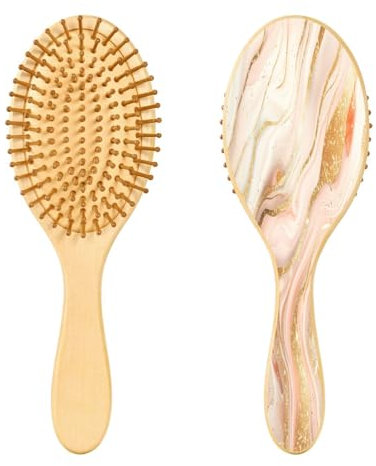 SKYSHU Rose Gold Marble Natural Wooden Hair Brush with Comfortable Wooden Bristles, Detangling and Styling Oval Hairbrush for Women, Men and Kids All Hair Types (Wet Dry & Damaged Hair)