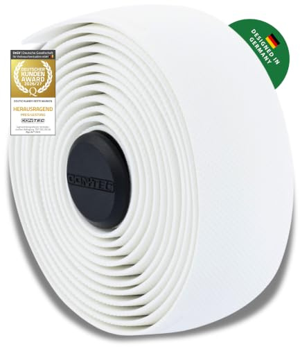 CONTEC Lenkerband Prestige.Grip, 2000x30x2,5 mm, aus EVA-Schaum und Gel, selbstklebend und rutschsicher, mit Klebestreifen und 2 Lenkerstopfen, Paar, weiß