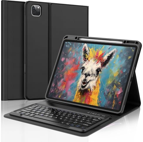 SENGBIRCH Hülle mit Tastatur für iPad Pro 12.9 6./5./4./3. Gen - Deutsches QWERTZ Tastatur Magnetische Kabelloser Bluetooth Abnehmbar für iPad Air 13 (M3 2025/M2 2024), Schwarz