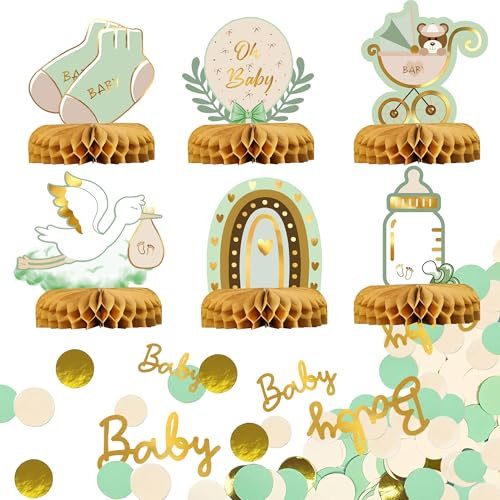 Syoulin Decoración temática para Baby Shower de niña: centros de mesa y adornos en amarillo y marrón, Baby Shower Recién Nacida Cumpleaños Niña