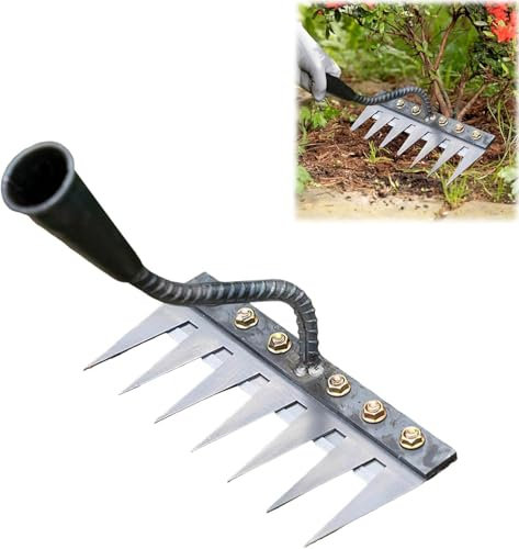 Gartenharke aus Kohlenstoffstahl,Rechen Garten Unkrauthacke,Harke Garten Gartenharke mit Stiel,Gartenrechen,Unkrautrechen mit GartenzäHnen aus Karbonstahl,für Jäten/Lockern/Säen (7 Zähne)
