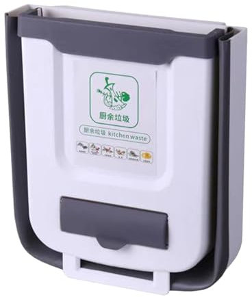 Cubo de basura Collabsible – Cubo de basura plegable, contenedor de basura colgante para el uso del armario | Soporte compacto para basura de cocina, organizadora de cubo de basura para puerta de