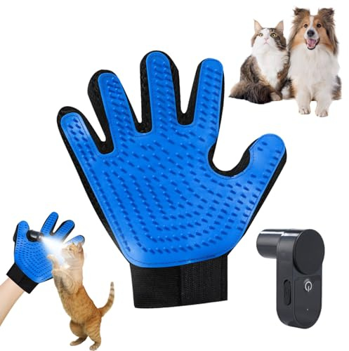 Tierhaarentferner Handschuh mit Dampf, Haustier Fellpflegehandschuh Eingebauter Sprayer, Antistatisch und Fliegende Haare, Effizienter Massage und Entfilzungshandschuh für Hunde und Katzen (Blau)