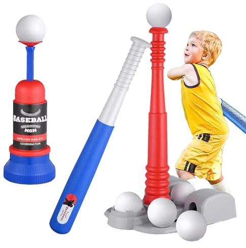 T Set Ball – Trainingsset für Baseballschläger, leicht, Sport-Spiel für den Außenbereich, Vorschule | Ständer und Ballschläger verstellbar für Kinder von 3 bis 5 Jahren, interaktiver Baseball