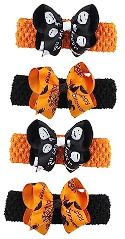 Toddmomy 4 Stück Mädchen Haarschmuck Elastische Haarbänder mit Schleife für Halloween für Kleinkinder und Junge Mädchen Schwarz und Orange und