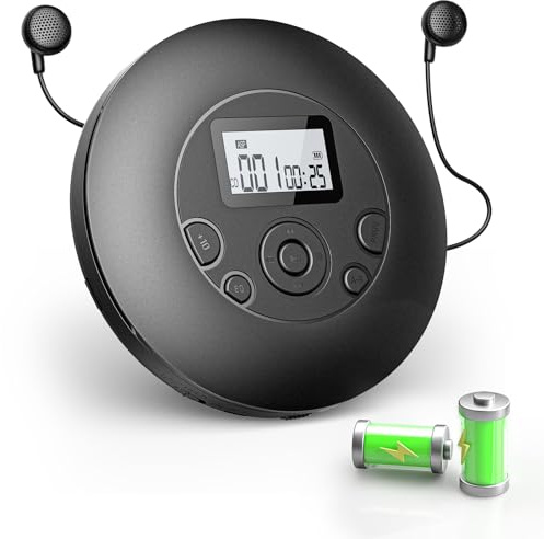 Portable CD Player for Home & Car-Rechargeable Discman CD Player with Anti-Skip, Large Backlit Screen, AUX Cable and Headphones, Supports CD/MP3/WMA/TF Card