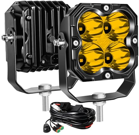 Willpower Focos Led Tractor 11cm 4.3 30W 12V 24V Faro de Trabajo 4x4 | 2PCS Faro Antiniebla Luz Con Cableado, IP67 Impermeable, 3500K Amarillo, para Coche Camion Quad SUV ATV UTV Offroad Barco