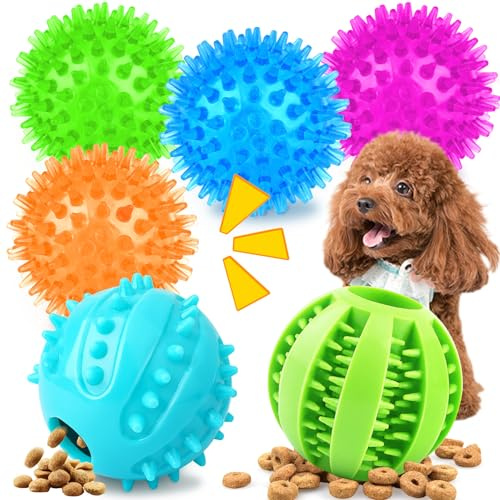 PatsFran Puppy Toys for Teething, 6 Pack Interactive Dog Toys, 2.5 Squeaky Dog Balls and Treat Balls, Dog Chew Toys for Intellect Training, Small to Medium Breed