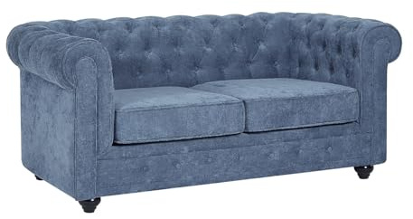 Vente-unique-Divano 2 posti in tessuto blu CHESTERFIELD