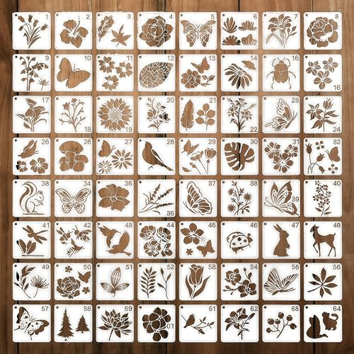 Zegnuem Schablonen Textilgestaltung, Blumen Malen Schablonen Wandgestaltung Wildblumen Garten Set, Wiederverwendbare Malvorlagen Wandschablone Für Holz, Boden 64 Stück