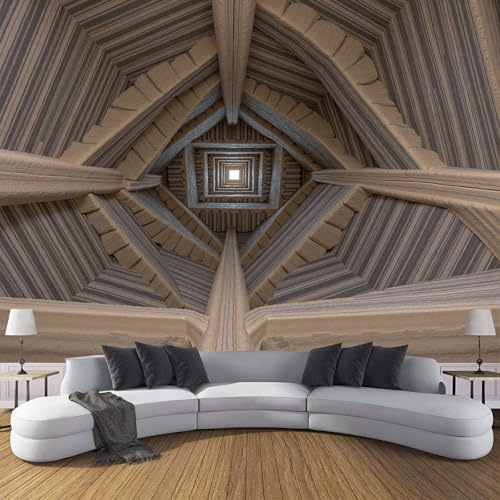 Architektur Geometrisch Fototapete 3D Effekt Eisenrahmen Schornstein Fototapeten, Wandbild Motivtapeten Vlies-Tapeten, Braun XL Wandtapete Wand Schlafzimmer Wohnzimmer Dekoration 250×175cm(W×H)