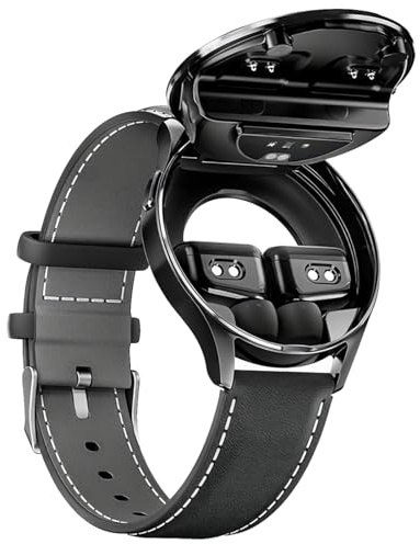 Vestamore Écouteurs avec montre intelligente, 2 en 1, rond 35 mm, montre de fitness, appel sans fil, moniteur de fréquence cardiaque dans le sang, montre intelligente IP67 étanche, pour iOS Android