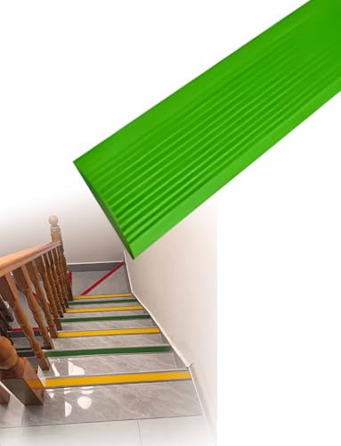 Treppenkantenschutz aus Vinyl, 50 m langes Treppenkantenprofil for Fliesen-, Holz-, Metall- und Betonstufen, selbstklebend(Green,Width 2)