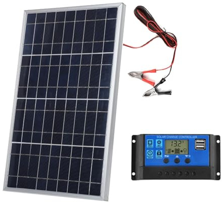 Yechiry Panneau Solaire Polycristallin 10 W, Chargeur Solaire 12 V avec Contrôleur intégré, Idéal pour le Camping, les Camping-cars, les Activités de Plein Air, le Chargement de Batterie de Voiture
