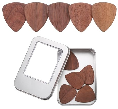 QUARKZMAN 10 Stk Holz Plektrum 2.5mm Walnussholz Plektren Rot Braun | Mit Aufbewahrungsbox, Für Elektro Akustik Bassgitarren