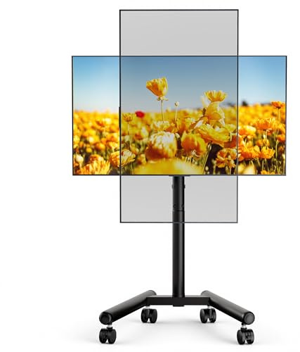 ECOTINY Mobile TV Stand, Height Adjustable Rolling TV Cart, Black