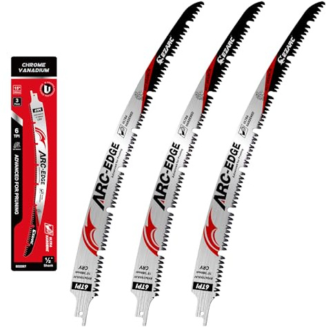 EZARC Sabelsågblad, japansk tandning, U-spår, 3-pack, krökt blad, 380 mm, 6 tänder per tum, lämplig för trimning av träd och träkapning.