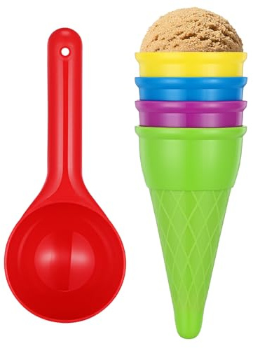 SUPVOX 5-piece Kids Beach Toy Set - Ice Cream Cone Sand Molds & Scoop - Outdoor Seaside Playset for Toddlers - Summer Sandbox Fun - Assorted Colors