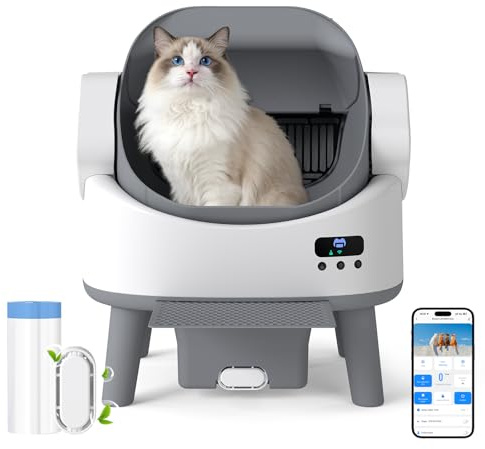 Self Cleaning Cat Litter Tray with Smart APP Control 9 Safety Protection | 8L Large Capacity Automatic Cat Litter Tray for Multi Cats, Includes Liners, Deodoriser & Pedestal