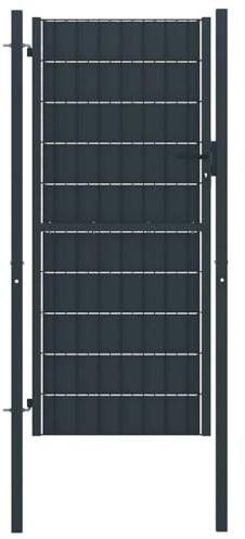 QUAHEAS Gartentor aus PVC und Stahl 100 x 204 cm Anthrazit mit Pfosten, abschließbar, blickdicht, rostfrei, ideal als Hoftor, Zauntor oder Pforte für Grundstück und Vorgarten