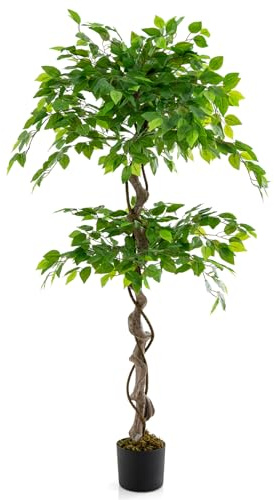 COSTWAY 150CM/3FT Artificial Ficus Tree, Indoor Faux Ficus Plant in Nursery Pot, UV Resistant Fake Greenery Plants Decoration for Home, Office and Living Room (1)