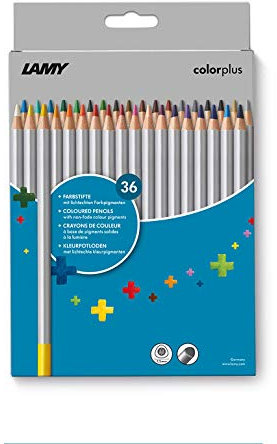 Lamy colorplus Faltschachtel mit 36 Farbstiften - leuchtende Farbmotive - aus massivem Lindenholz mit ergonomischer Dreieckform - Dicke Mine Ø 3,3 mm, Farbstift Ø 7,2 mm