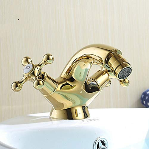 FZHLR Bidet Faucets Europe Style Golden Bidet Faucet Bathroom Dual Handle Single Hole Bathroom Gold Mixer Taps Hot and Cold Tap Mixer