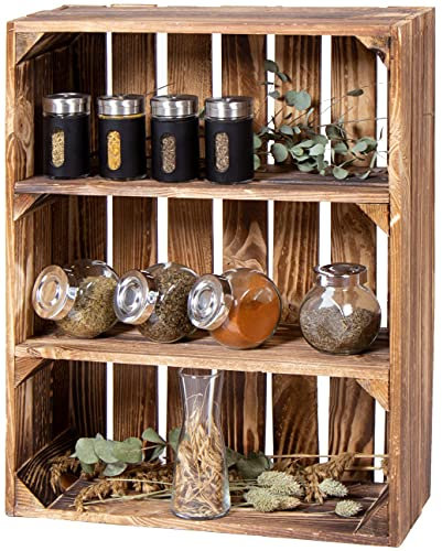 LAUBLUST Gewürzregal Holz Vintage - ca. 40 x 17 x 50 cm, Holzregal Geflammt | Küchenregal Hochformat 2 Regalböden