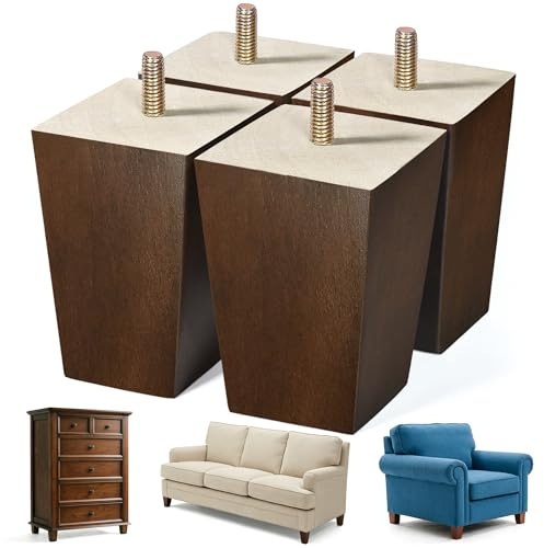 AORYVIC Wood Furniture Legs, 4 inch Sofa Legs, Square Couch Legs Pack of 4, Wood Legs for Table w/Pre-drilled Hanger Bolt