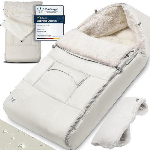 MONZANA® Fußsack für Kinderwagen Baby Winter mit Handwärmer Reflektoren Reißverschluss Buggy Waschbar Babyschale Schlafsack Kuschelig Beige