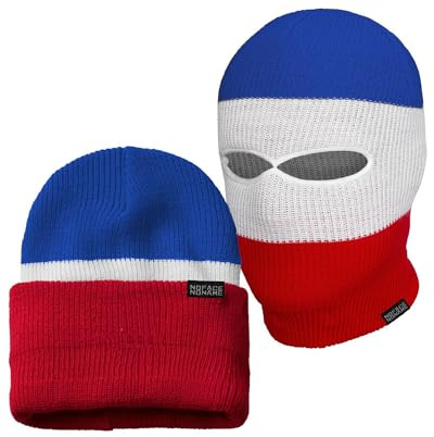PGWEAR Mütze/Sturmhaube Troublemaker 2 in 1 Blau Weiß Rot gestreift I Maske Beanie Balaclava I Ultras Ski Hooligans