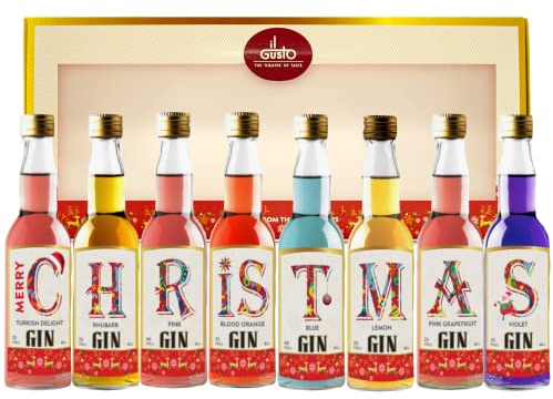 Christmas Gift - Miniature Gin Set 40ml each - Pack of 8 (Printed Box) | Elegant printed Christmas display • Perfect for creative cocktails • Cosy seasonal sipping • Memorable gifting experience