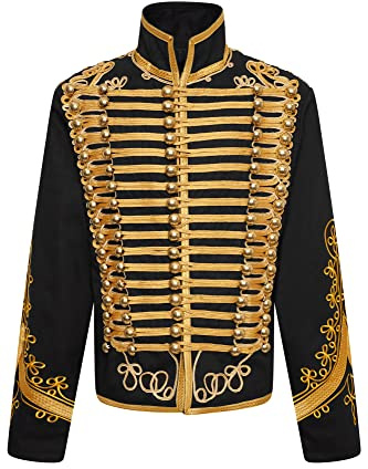 Ro Rox Adam Jacket Men's Military Marching Band Drummer Music Festival Parade - Negro y Oro (2XL)