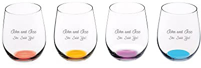 Riedel Lot de 4 verres à vin personnalisés Happy O Vol 2 en cristal gravé sans pied pour maison, bar, accessoires et cadeaux
