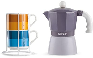 Egan Set 2 Tazze Caffè Impil. con Metalrack Pantone Linear + Moka Viola 3 tazzine