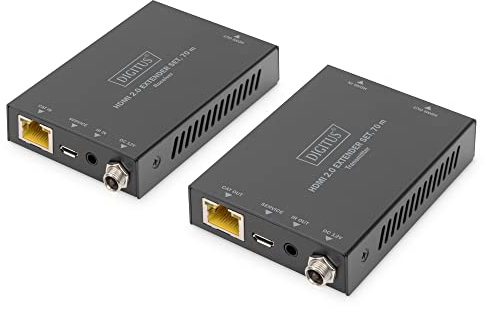 DIGITUS Kit prolongateur - Émetteur et récepteur - HDMI 2.0 - Portée jusqu'à 70 m - UltraHD 4K/60 Hz - Boucle de sortie - HDCP 2.2, HDR, PoC, EDID - Câble réseau à partir de CAT 5e