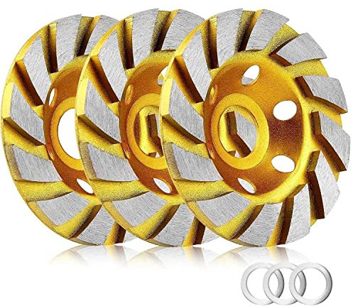 3pcs-4 Inch Concrete Stone Ceramic Turbo Diamond Grinding Cup Wheel,12 Segs Heavy Duty Angle Grinder Wheels for Angle Grinder (Yellow)